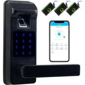 Smart Door Lock, Heavy Duty 5 in 1 Keyless Entry Door Lock, Full App Control Digital Keypad Lock, Reversible Handle with Fingerprints and Passcodes for Family/Office/Apartment (Black)