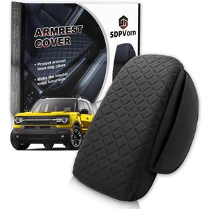 Armrest Cover for Ford Bronco Sport 2021-2025 Center Console Pad with Organizer Storage Pockets, Black Faux Leather Arm Rest Lid Protector Cushion Interior Accessories 2/4 Door(for Bronco Sport)