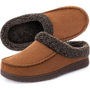 ULTRAIDEAS Men's Warm Fuzzy Moccasin Clog Slipper, Slip on Winter Comfy Indoor/Outdoor House Shoes (13-14, Camel)