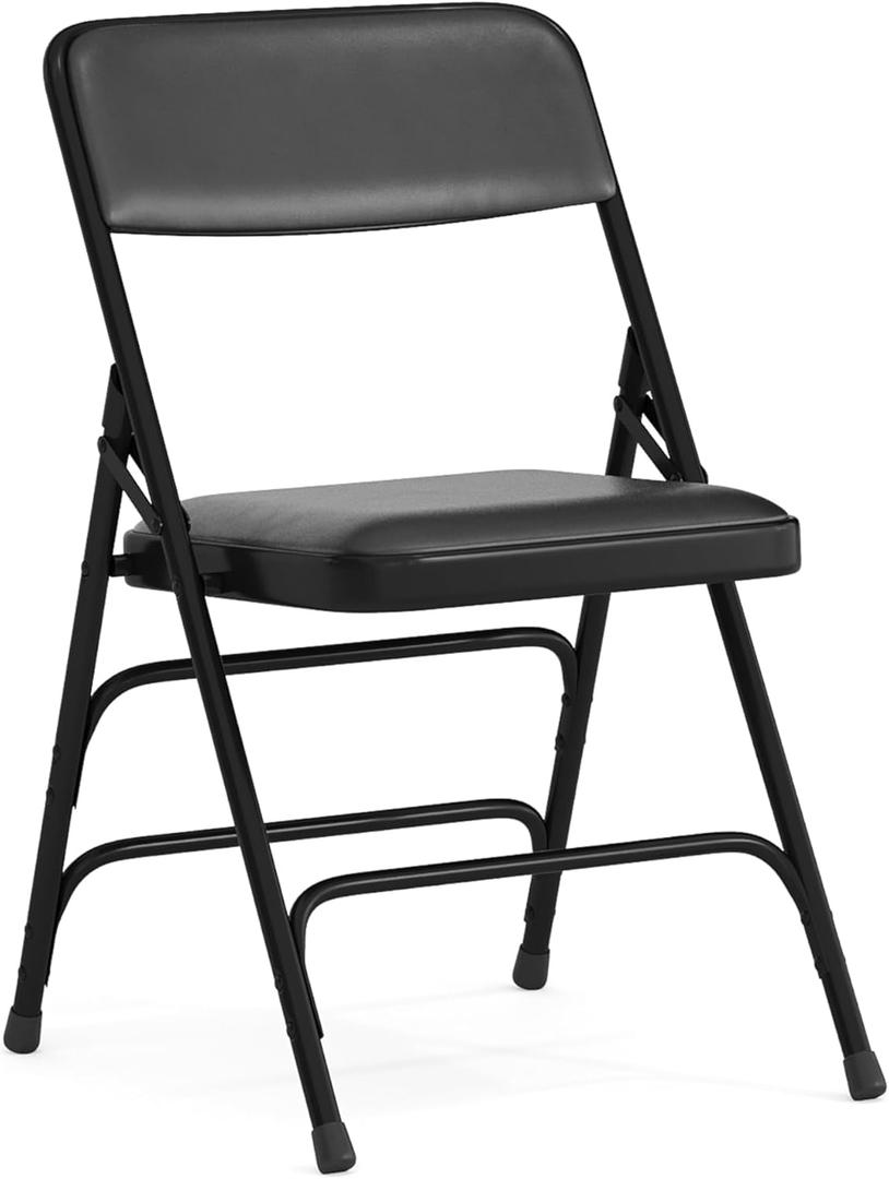 Flash Furniture HERCULES Series Curved Triple Braced & Double Hinged Black Vinyl Metal Folding Chair (Set of 1)