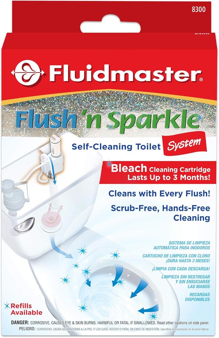 Fluidmaster 8300 Flush 'n Sparkle Automatic Toilet Bowl Cleaning System with Bleach Cartridge, 1 Count (Pack of 1)
