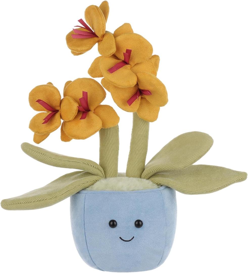 Apricot Lamb Potted Butterfly Orchid Plush Stuffed Flowers for Kids, Soft Cute Plushies Toys for Baby Girl and Boy, Fluffy Potted Butterfly Orchid Yellow