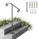 VEVOR Handrails for Outdoor Steps, Fit 1 or 2 Steps Outdoor Stair Railing, Single Post Wrought Iron Handrail, Gray Transitional Porch Railings for Concrete Steps or Wooden Stairs with Base