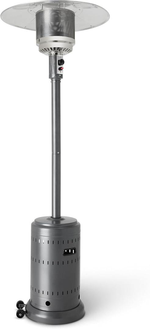 46,000 BTU Outdoor Propane Patio Heater with Wheels, Commercial & Residential, Slate Gray, with Water Tank, 32.1 x 32.1 x 91.3 Inches (LxWxH)