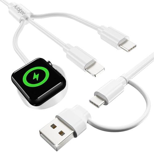 Travel Essentials for Apple Watch Charger, 3 in 2 Set of 3, USB C Multi Charging Cable for iPhone 16 15 Charger, Camping Essentials Portable Designed for iWatch Ultra/SE/10 Series &iPhone 16-11&Galaxy S25-4FT; 2 Pack Apple MFi Certified Lightning to