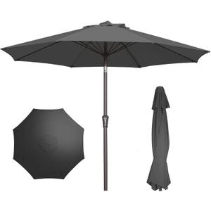 PatioKingdom 9FT Patio Outdoor Umbrella-UPF 50+ Sun Shade with Wind Vent, Push-Button Tilt & Smooth Crank Lift, Rust-Resistant Fiberglass Frame for Garden, Backyard,Yard (Gray)