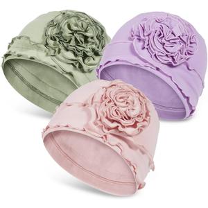 JarseHera 3PCS Cotton Chemo Headwear for Women Soft Cancer Caps Beanie for Hair Loss