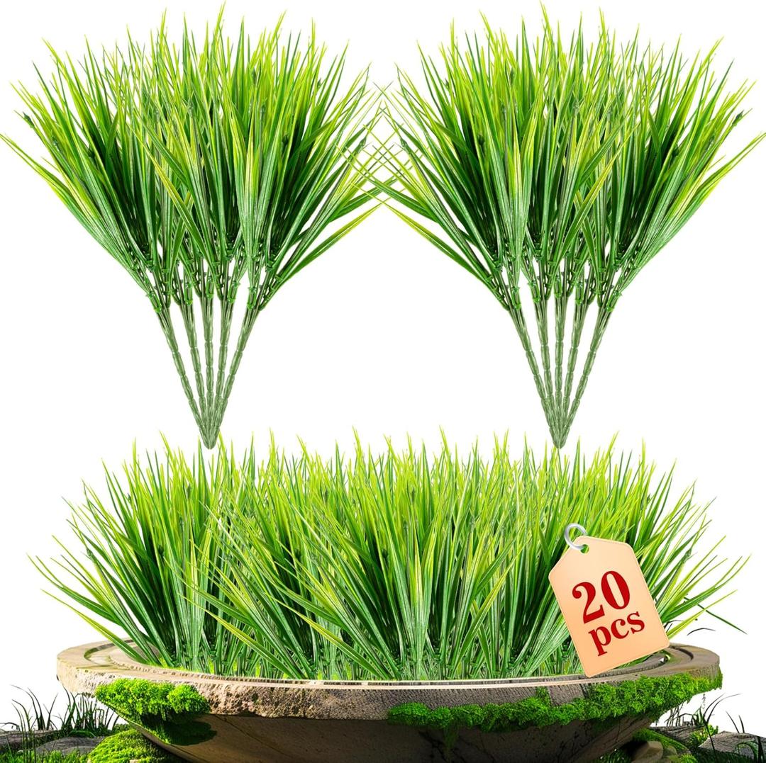 MAQIHAN 20 Artificial Grass Plant Outdoors - Faux Grass Fake Wheat Decor Artificial UV Resistant Outdoor Plants Plastic Outside Weed Planters Artificial Greenery for Porch Decorative