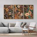 Tinonedraw Burnt Orange Floral Framed Canvas Wall Art Set of 3, Boho Chic Flower Artwork, Mid Century Modern Wall Decor, Colorful Neutral Botanical Art Prints for Bedroom Living Room Office 24"x36", 36L" x 24W"