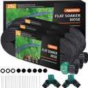 Flat Soaker Hose 25 ft 3-Pack with Splitter, 80% Water-Saving Drip Irrigation Hose 75 ft, Linkable DIY Garden Soaker Hose System for Garden Beds, Lawn, Vegetables & Trees (25ft 3-pack)