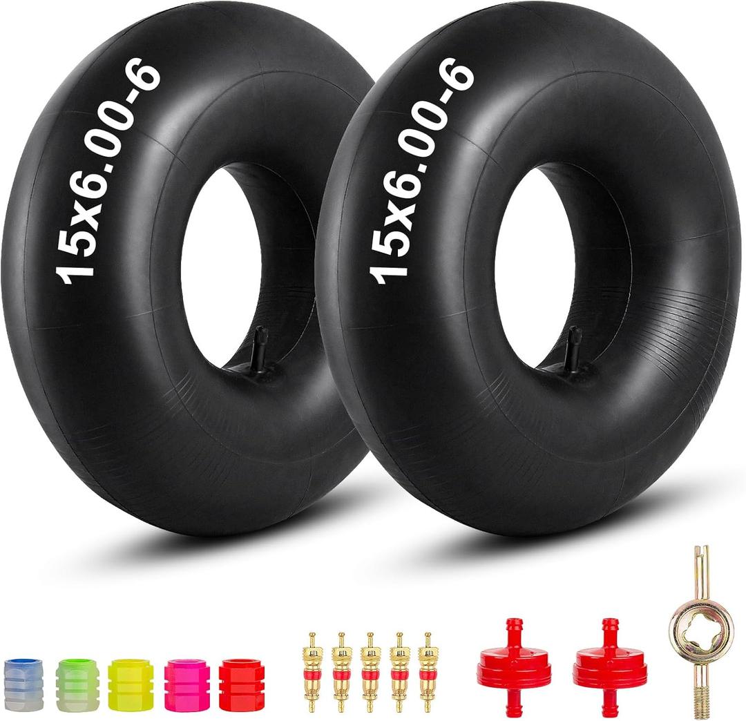 15x6.00-6" Inner Tubes 2-Pack Heavy Duty with TR14 Straight Valve Stem Premium Replacement 6.00/6.50-6 Lawn Mower ATVs Go Karts Golf Carts Razor Dirt Quad Wheelbarrow Snow Blowers (2)