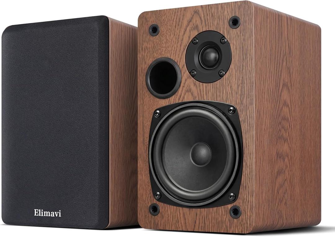 Elimavi Passive Bookshelf Speakers, Requires a Receiver or Amplifier, Brown