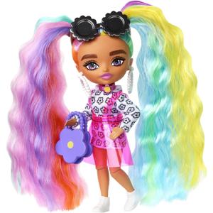 Barbie Extra Minis Doll #6 Wearing Flower Print Dress with Rainbow Hair, Doll Stand & Accessories Including Sunglasses & Purse, 5.5-inch Barbie Extra Minis Doll #6 Wearing Flower Print Dress with Rainbow Hair, Doll Stand & Accessories Including Sunglasses & Purse, 5.5-inch