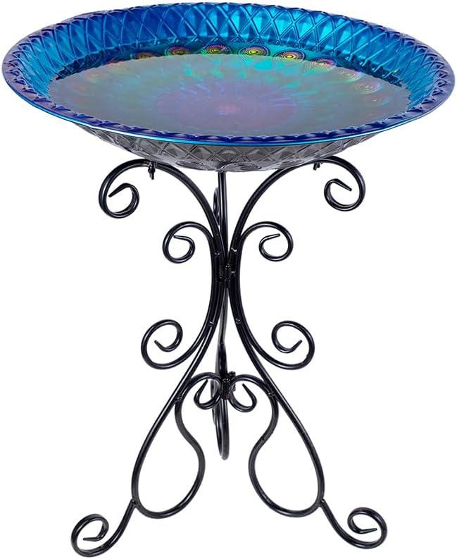 VEWOGARDEN Large Metal Standing Bird Bath for Outside with Folding Bracket for Outdoors Garden Yard Patio Decoration, Blue
