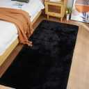 Ghouse Ultra Soft Faux Rabbit Fur Rug, Machine Washable Area Rugs for Bedroom Fluffy Rugs for Living Room, No-Shedding Carpet Sheepskin Runner Rugs Black 2 x 8 Feet