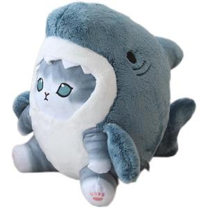 Shark Cat Plush Toy, Cute Fried Shrimp Shark Stuffed Animals Doll, Kawaii Shark Cat Plush Pillow Toy Birthday for Kids Boys Girls (8inch, Blue Grey)