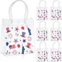 Wesnoy 24 Pcs Patriotic Clear Gift Bags with Handles Red White Blue PVC Candy Treat Goodie Bags, Memorial Day Independence Day 4th of July for USA Party Supplies, 5.9 x 6.3 x 2.7 Inches(Classic)