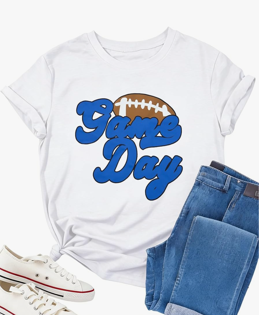 Game Day Shirts for Women Football Graphic Sunday Funday Tee Vintage Casual Football Season Short Sleeve Tee Tops XXL