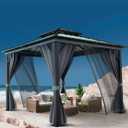 GarveeLife Outdoor Gazebo 8x8 Hardtop, Aluminum Frame Permanent Pavilion with Double Roof, Mosquito Netting & Privacy Curtains for Patio, Garden, Deck, Lawn and Backyard Parties (Gray)