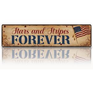 4th of July Metal Sign, Retro Tin Stars and Stripes Forever Wall Art, Patriotic Home Decor for Outdoor, Backyard & Farmhouse, Independence Day Metal Sign, Rustic Americana Decor, 15.7x3.9 Inches