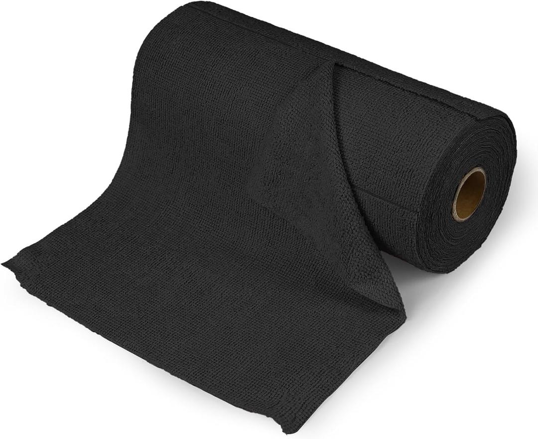 wuyaoyao 50PCS Microfiber Cleaning Cloth Roll, 10"10" Tear Away Microfiber Towels, Reusable Washable Cloth Paper Towels, Multi-Purpose Cleaning Rags for Car Home Kitchen Garage Shop (Black)