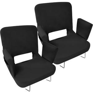 TOPSKY Stadium Seat with Back Support, Regular Size 18.7Width (Seat 17), 3 Reclining Positions, Wide Bleacher Seats with 2 Hook, Picnic Seat (2pcs Black)