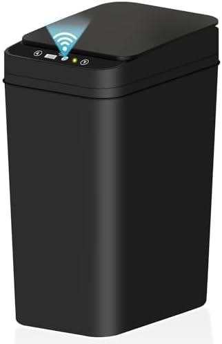 jinligogo Bathroom Small Trash Can with Lid, 2.6 Gallon Touchless Automatic Garbage Can Slim Waterproof Motion Sensor Smart Trash Bin for Bedroom, Office, Living Room-Black