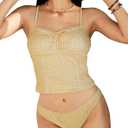 ZAFUL 2026 Tankini Swimsuits for Women Mesh Hollow-Out Tank Style Bow Knotted Decor Tie Side High Cut Tankini Set (S)