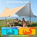 Camping Tarp with Poles & Retainer, 14.5x11FT PU9000mm Waterproof 210D Oxford Cloth Camping Awning, UV Blocking Rate 99.99% Camping Canopy Tent Tarp for Outdoor, Hammock, Car, Picnic (Khaki), 14.511FT