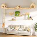 DWVO Solid Wood Cat Wall Shelves and Perches, Tall Floor to Ceiling Cat Tower w Scratching Posts, Wall Mounted Cat Furniture Climbing Shelves for Large Cats w Houses, Steps, Runway, Scratching Board