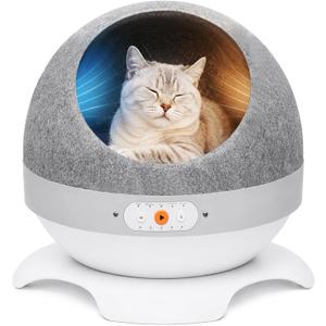 HOVONO Smart Cooling & Heated Cat Bed for Kittens/Small Cat Indoor Use | 2-in-1 Convertible Cat Cave with Adjustable Temperature, 5 Soothing Sounds, Stable Anti-Tip Base Cat House for All Seasons
