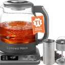 Titanium & Glass Electric Tea Kettle Maker - Pro Steam Extraction, 11 Temp & 10 Strength, Dry Boil Protection, 12H Auto Warm, FDA Food Contact Tested, BPA-Free, 2 Infusers, 1.2L 600W 120V (Grey with Steeping Tea Infuser and Extraction Tea Infuser)