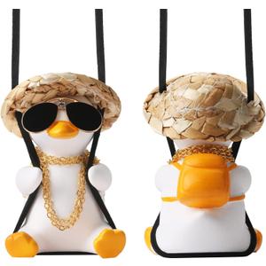 Cool Swinging Duck Car Hanging Ornament Cute Car Decor Rear View Mirror Accessories Interior for Women Men Teens Truck Rearview Christmas Tree Decorations Things Funny Easter Gifts for Kids Adults