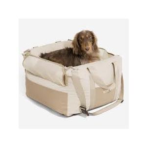 FUNNY FUZZY Dog Car Seat Waterpoof for Small & Medium Dogs Up to 35lbs, Detachable & Washable Pet Booster Seat with Leash, Thick Cushion, Storage Pockets & Adjustable Straps (Beige)