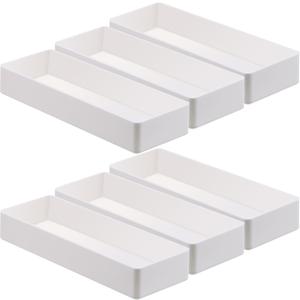 6 Pack Plastic Desk Drawer Organizer Tray 9.5 x 3 x 1.4 Inch White Desk Organizer Desktop Accessory Tray Stackable Trays for Office Makeup Bathroom Kitchen Vanity