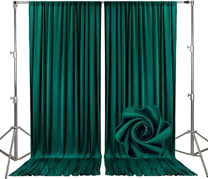 2 Panels Deep Green Backdrop Curtain, 10 x 7 Feet Background Curtains for Parties, Weddings, Baby Showers, Bachelorette Halloween, Christmas Birthday Party Photoshoot Backdrop Curtains Decorations