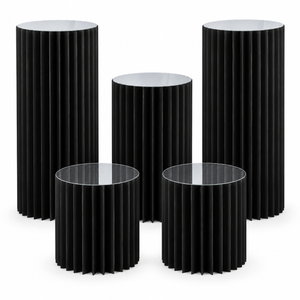 5-Piece Foldable Paper Column Display Stands, Round Wedding Centerpieces with Acrylic Plates, 2 × 31.5", 1 × 23.5", 2 × 16"