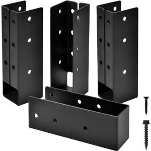 4 Pcs Upgraded Concealed Beam Hangers, 2"x6" Outdoor Concealed Flange, Q235B Steel Frame Bracket, Railing Bracket for Beam, Swing, Handrail, Fence 2"x6" (Black)