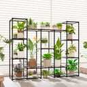 Large Plant Stand Indoor Outdoor Metal Plant Shelf Waterproof Plant Rack for Multiple Plants Wide Flower Stand for Patio Balcony Garden Black