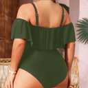 Daci Women Plus Size One Piece Swimsuits Tummy Control Ruffle Off Shoulder Bathing Suits (Green, M)
