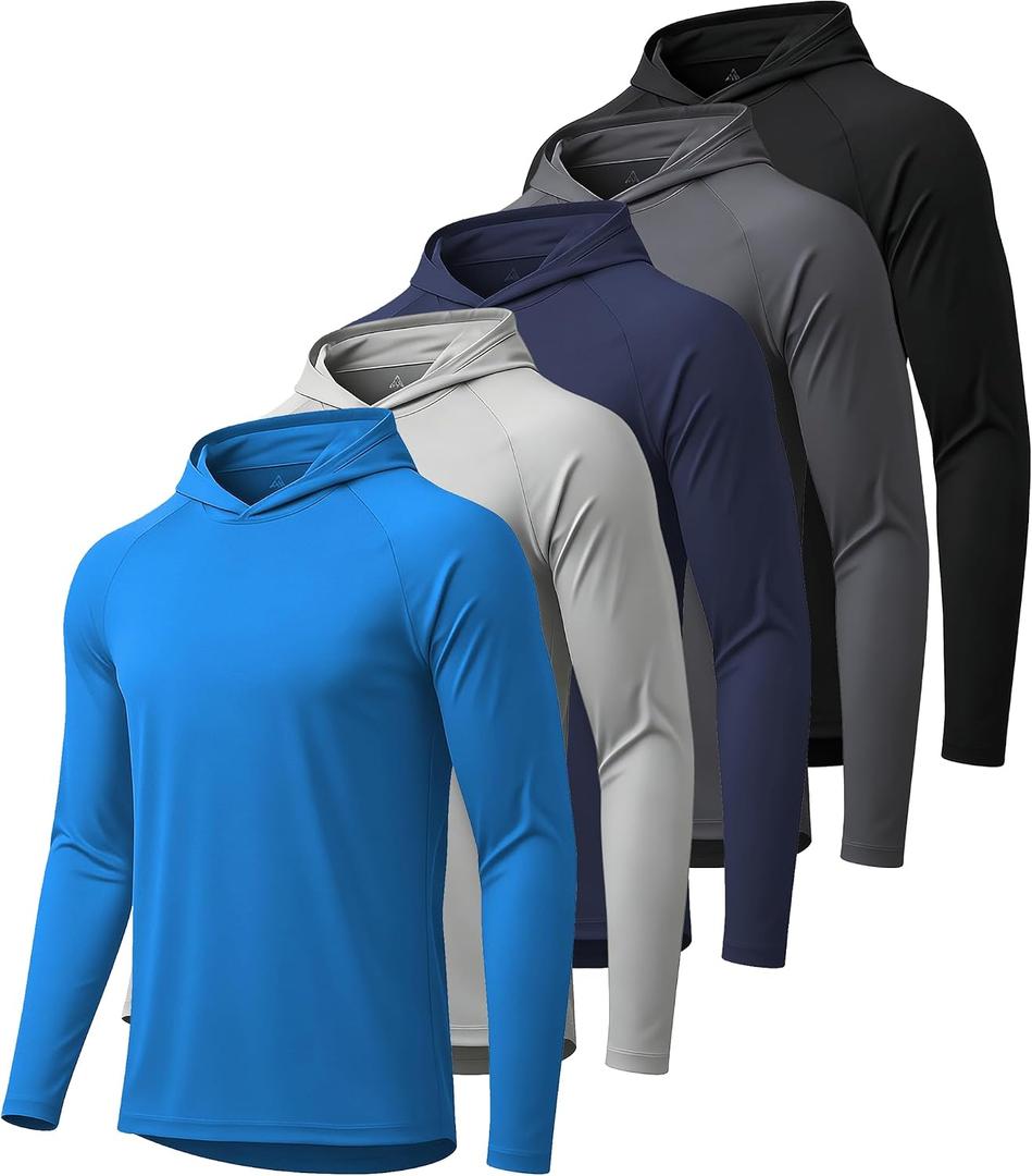 5 Pack Mens UPF 50+ Sun Protection Hoodie Long Sleeve UV SPF Fishing Shirts Lightweight Running Rash Guard Sun Shirt, Size 2XL