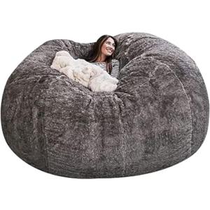 Bean Bag,Big Huge Giant Bean Bag Chair for Adults, (No Filler) Bean Bag Chair for Adults Kids Comfy Fluffy Giant Round Beanbag Lazy Sofa Cover- Machine Washable Covers, Double Stitched Seams (6ft, Light Grey1)