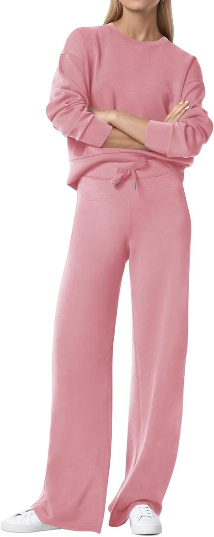 Womens 2 Piece Lounge Sets Wide Leg Tracksuit Casual Sweatsuits Matching Set 2025 Fall Clothes Trendy Outfits (Large, Pink)