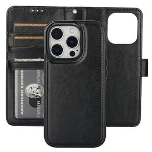 Bocasal Detachable Wallet Case for iPhone 16 Pro RFID Blocking Card Slots Holder Premium PU Leather Magnetic Kickstand Shockproof Wrist Strap Removable Flip Protective Cover 5G 6.3 inch (Black)