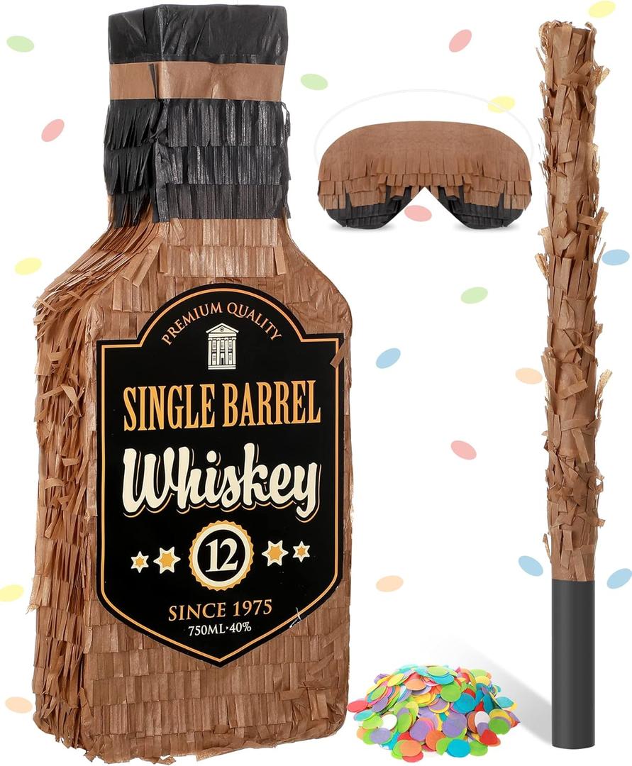 Sratte Brown Whiskey Bottle Piata with Stick 16 x 6.3 x 3 Inch Piata Decorations for Whiskey Birthday Party Adults Party Valentines Wedding Birthday Funny Anniversary Supplies