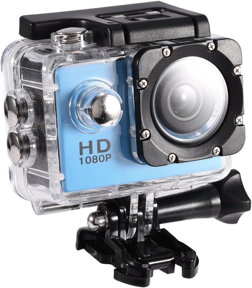 Action Camera Kit 1080P 12MP 30m Outdoor Sports Video Camera USB 2.0 Underwater Cam Full LCD Mini Camcorder with 900mAh Rechargeable Batteries and Mounting Accessories Kits(Blue)
