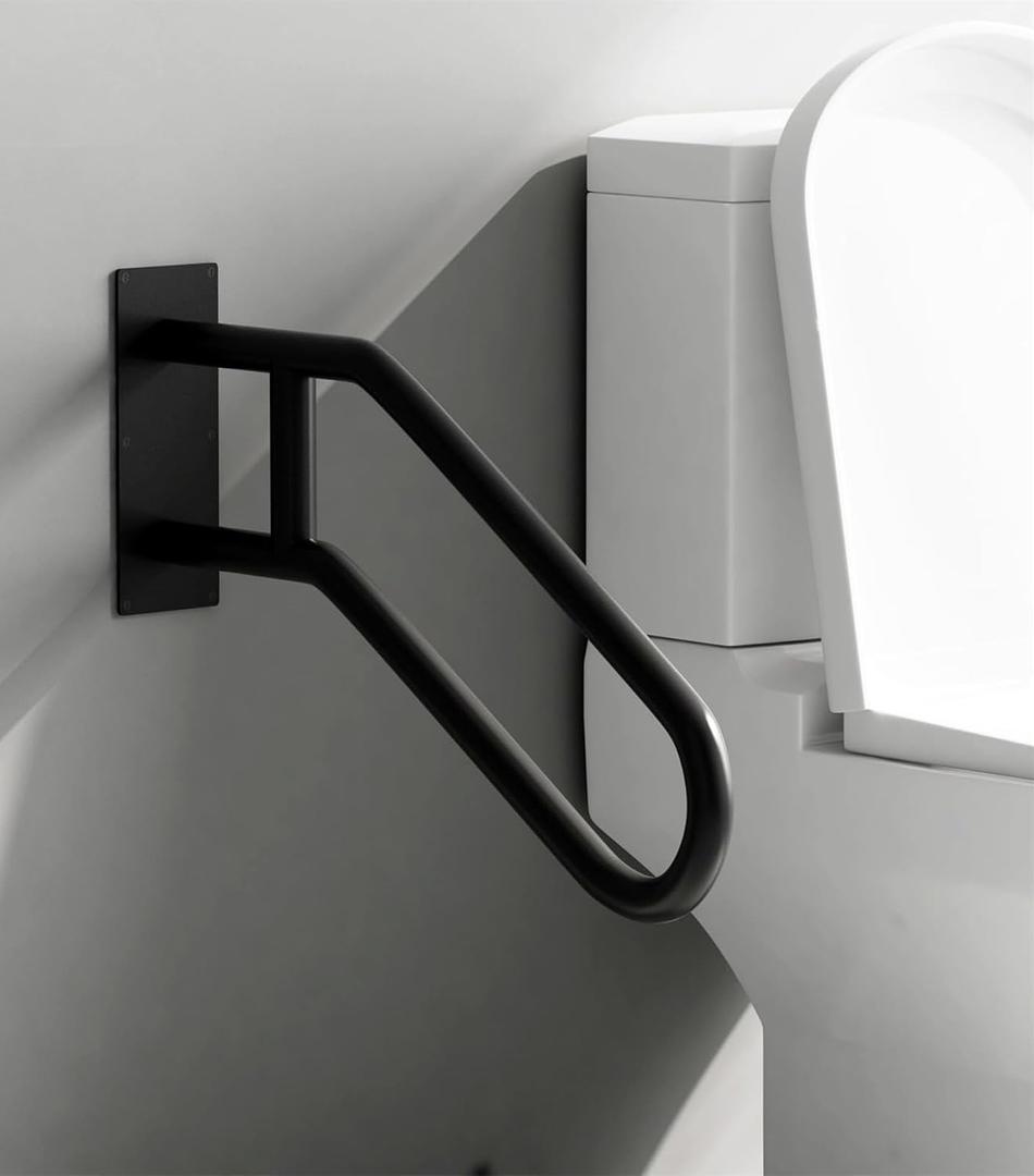 Black Hand Railings for Stairs Outdoor, U-Shaped Stair Railings for Outside Steps, Hand Railing for Stairs Indoor, Grab Bars for Wall, Porch Railing for Kids, Elderly, Pregnant Women, Disabled(1 Pack)
