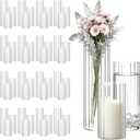 24 Pcs Bulk Ribbed Glass Vases & Hurricane Candle Holders, 2.6" x 5/6/8 Assorted Heights, Thickened Shatter-Resistant Clear Glass, Centerpieces for Wedding, Outdoor Party & Home Table Decor