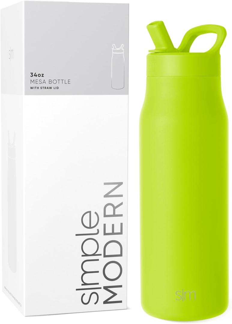 Simple Modern Water Bottle with Straw lid | Insulated Stainless Steel Thermos | Reusable Travel Water Bottles for Gym & Sports | Leak Proof & BPA Free | 34oz, Green Apple