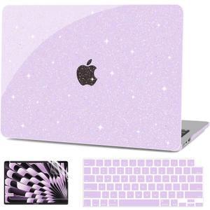 G JGOO Compatible with MacBook Air 13 inch Case 2026 2025-2022 M5 A3449 M4 A3240 M3 A3113 M2 A2681, Glitter Plastic Hard Shell for MacBook Air 13.6 inch Case + Keyboard Cover+Screen Protector, Purple